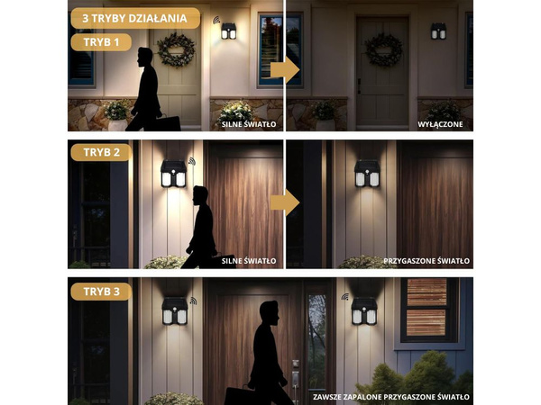Lampă solară cu senzor de mișcare crepusculară 3 moduri impermeabile 1200lm