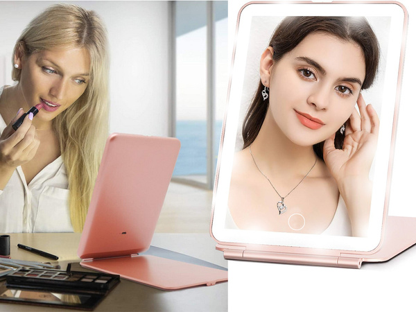 Led apšviestas makiažo veidrodis sulankstomas kelioninis veidrodis