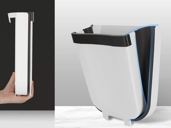 Folding basket for bio waste hanging on the cabinet