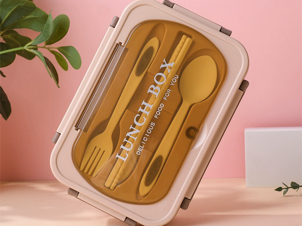 Lunchbox snídaňový box na snídani oběd s přihrádkami příbory