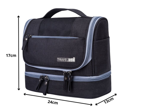 Ceļojumu kosmētikas somiņa ar āķi liela unisex ūdensnecaurlaidīga melna