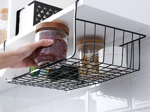 Panier suspendu sous étagère organisateur de panier en métal panier de cuisine blanc