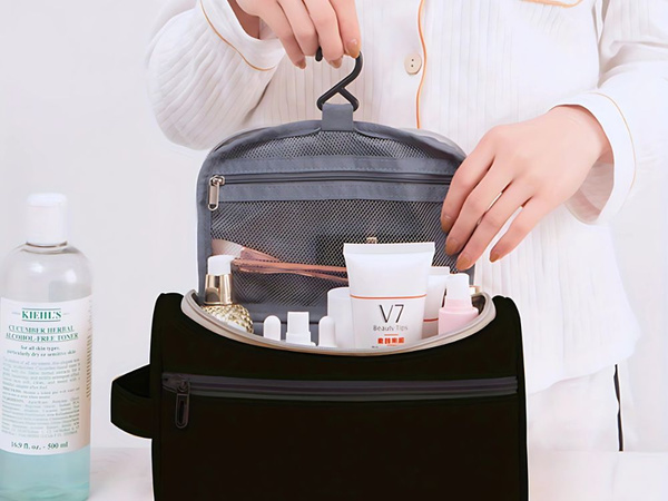 Travel cosmetic bag ogranizer with hook men's waterproof women's black