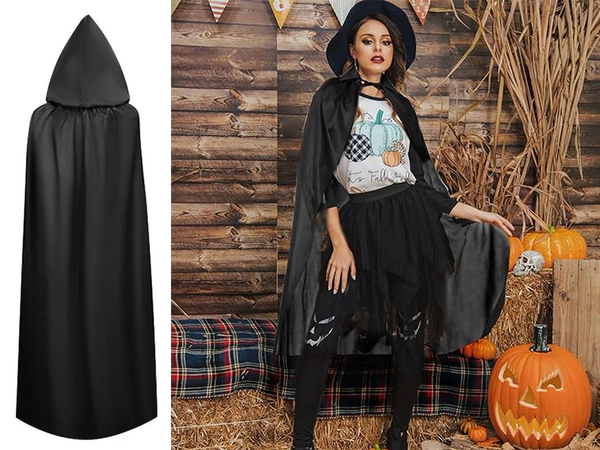 Plášť halloween dlhý čierny plášť s kapucňou maskovací kostým kostým