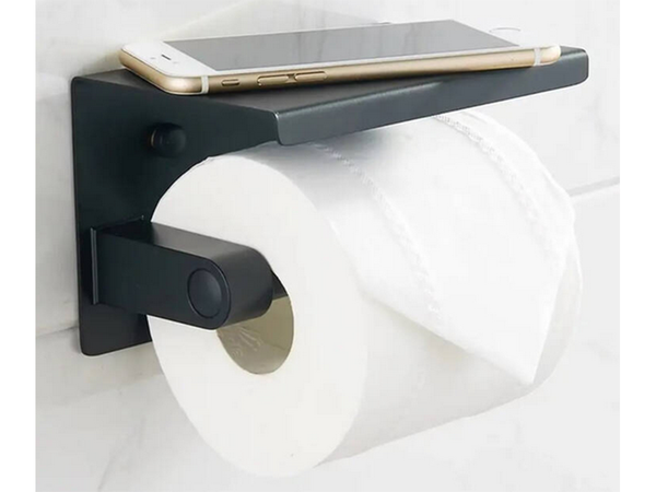 Portarrollos de papel higiénico con estante para teléfono loft negro wc acero