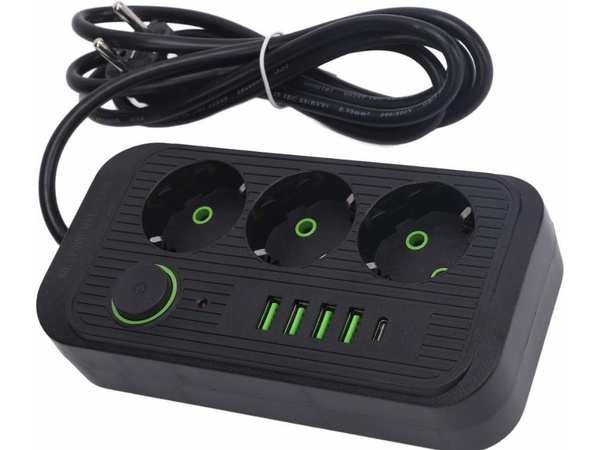 3 zásuvka napájecí zásuvka 3 zásuvka 250v 2m 4x usb 1x ucb-c