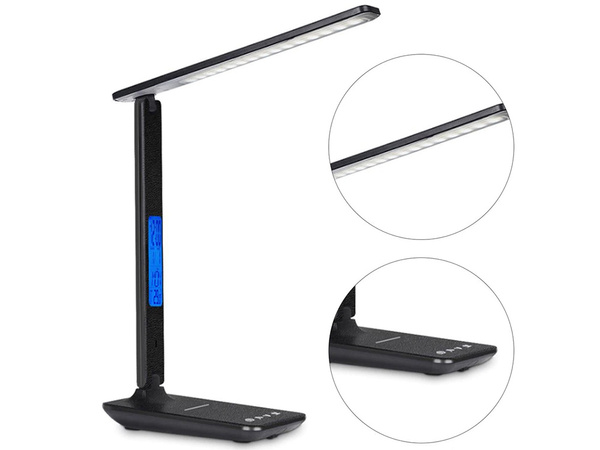 Led galda lampa skola usb pulkstenis qi lādētājs