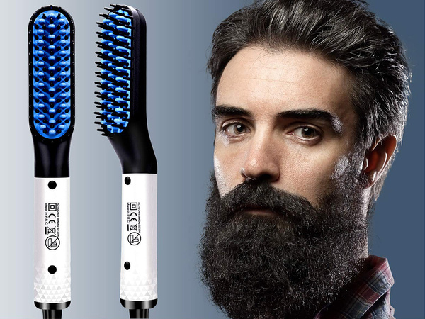 Straightener brush beard and hair comb for men's grooming