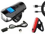 Delantero trasero led bicicleta lámpara km contador cuerno fuerte campana 3en1