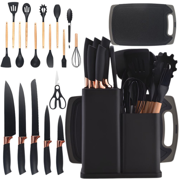 12-piece kitchen knife set with utensils and cutting board knife block stand set