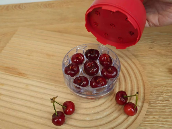 Deshuesadora manual para cerezas, guindas y aceitunas con recipiente para huesos