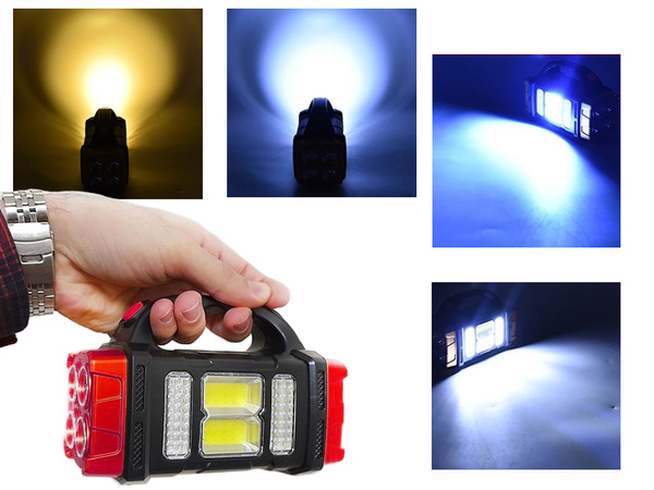 Linterna solar portátil recargable led cob powerbank proyector