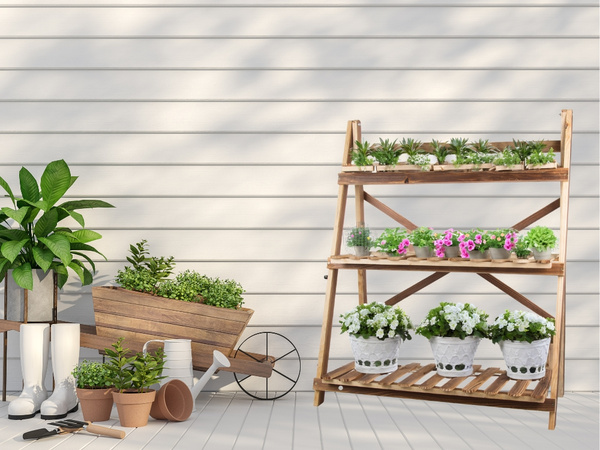 Kwietnik stojący drewniany wysoki na kwiaty doniczki 3 poziomowy regał