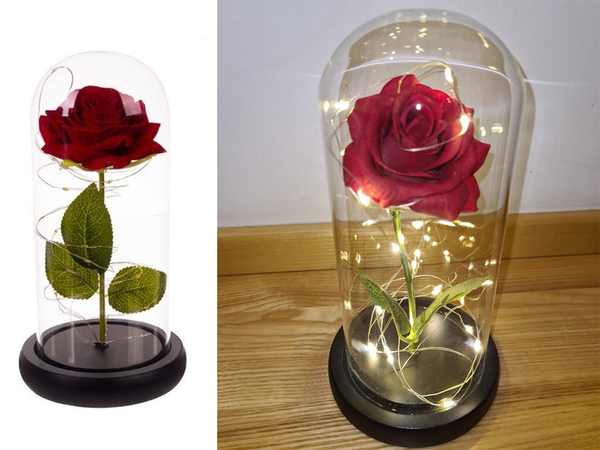 Mūžīga roze stiklā sarkans vadībā dāvana luminiscējošs gadījumam sievietēm