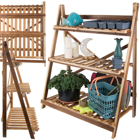 Flower pot high standing wooden flower bed 3 tier bookcase