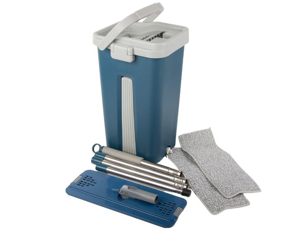 Balai à franges plat avec seau pliable en microfibre raclette pour sols 2 embouts