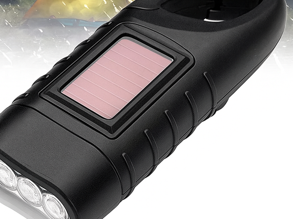 LAMPE TORCHE DYNAMO SOLAIRE 3 LED CINÉTIQUE MANUELLE À MANIVELLE CLIP