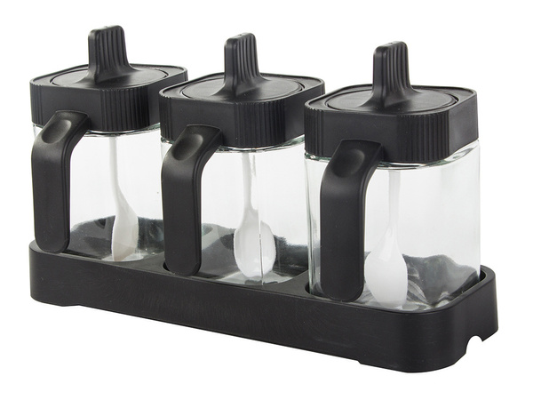 Recipientes de cristal para especias con cuchara juego de 3 piezas
