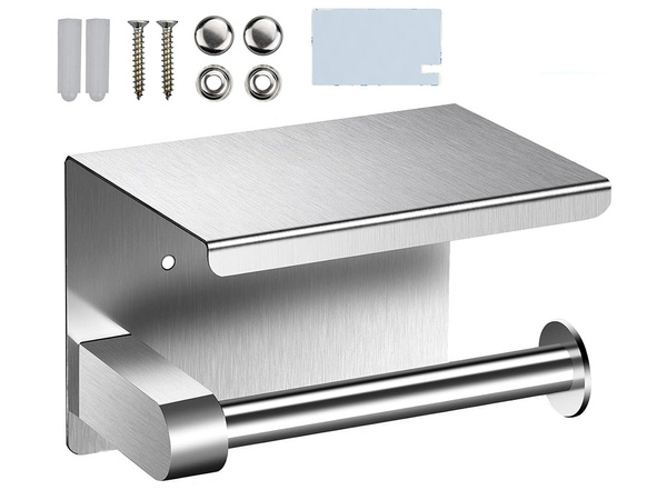 PORTAPAPEL HIGIENICO CON ESTANTE TELEFONICO PARA BAÑO WC ACERO