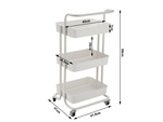 Étagère de salle de bain, armoire de cuisine, étagère mobile sur roulettes, 3 niveaux, blanche