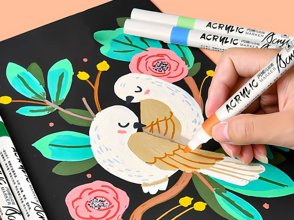 MARKERY AKRYLOWE 12 SZT KOLOROWE DO SZKŁA PLASTIKU METALU DREWNA + ETUI