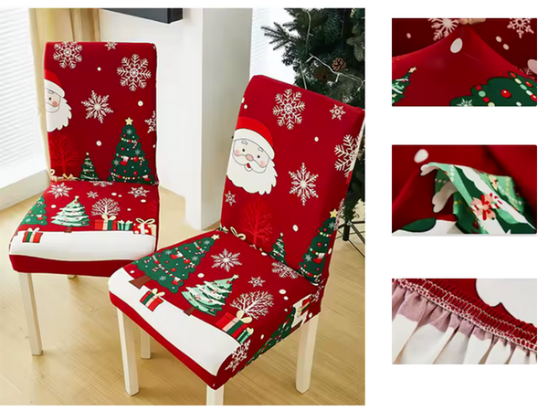 Vianočný poťah na stoličku, dekoratívny, univerzálny, Santa Claus, s gumičkou