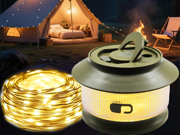 Camping light rechargeable led garland on roll 20m warm
