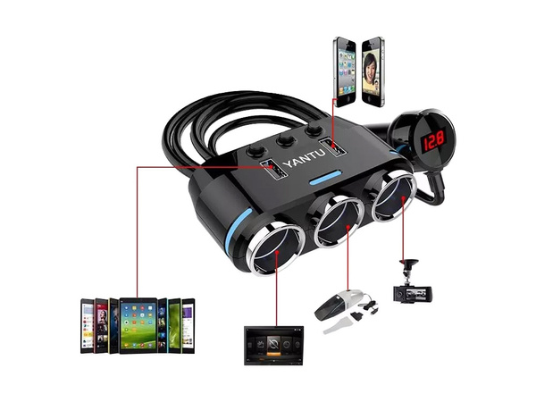 Sigaretisüütaja pistikupesa jaotur 2x usb-laadija