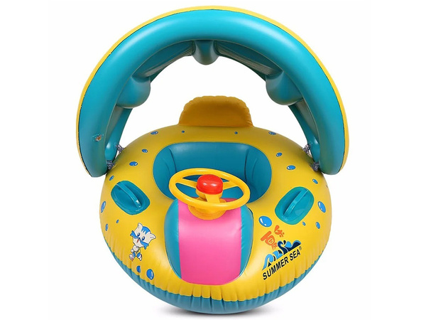 Wheel inflatable swimming toy with canopy with seat