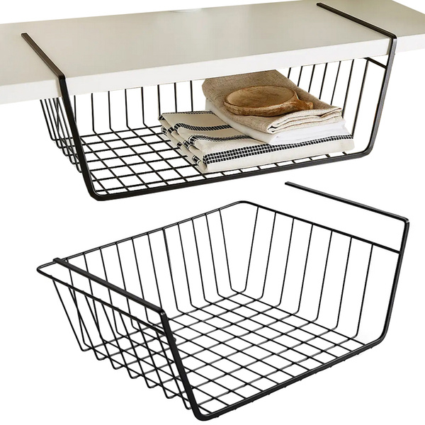 Hanging basket under shelf metal basket organiser kitchen basket white
