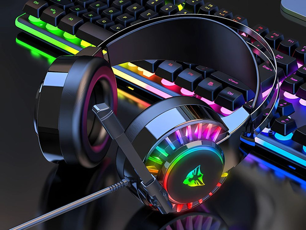 Gaming headphones 7.1 rgb wired in-ear led with microphone