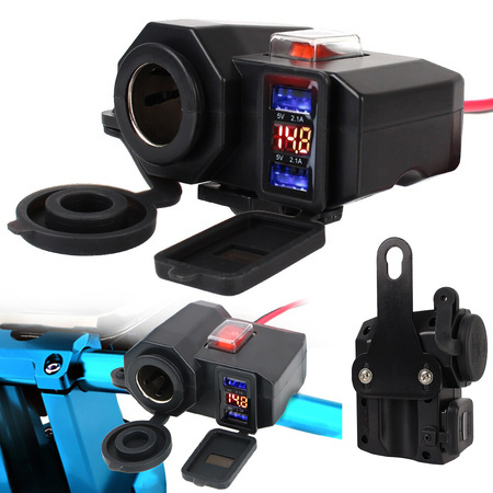 Zásuvka zapaľovača cigariet motocyklový voltmeter 2x usb