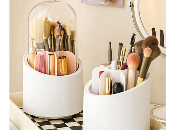 Organizér na kosmetiku otočný držák na štětce na make-up s víkem