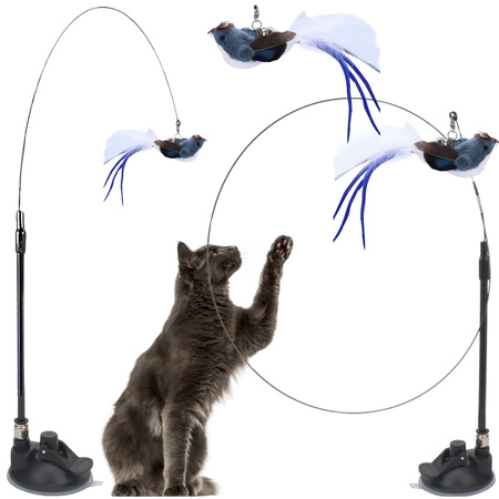 Zabawka dla kota kotów wędka interaktywana z przyssawaką ruchoma ptaszek