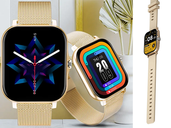 Inteligentné hodinky pre ženy a mužov s gumovým remienkom, športové, Bluetooth, volania, zlaté