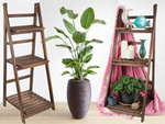 Lemn în picioare pat de flori scara trei rafturi plante raft