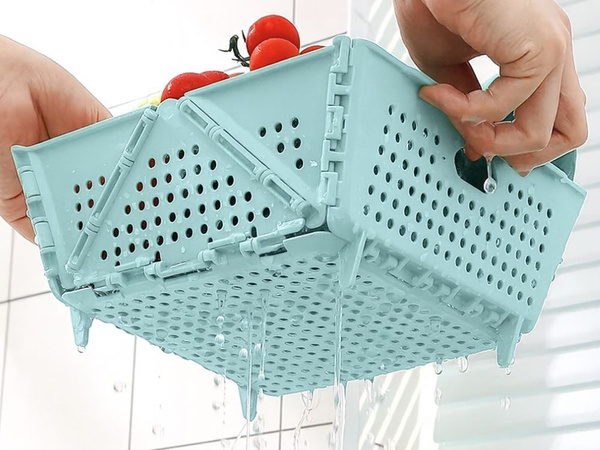 Coș pentru fructe și legume, organizator, scurgător pliabil, tavă din plastic, coș