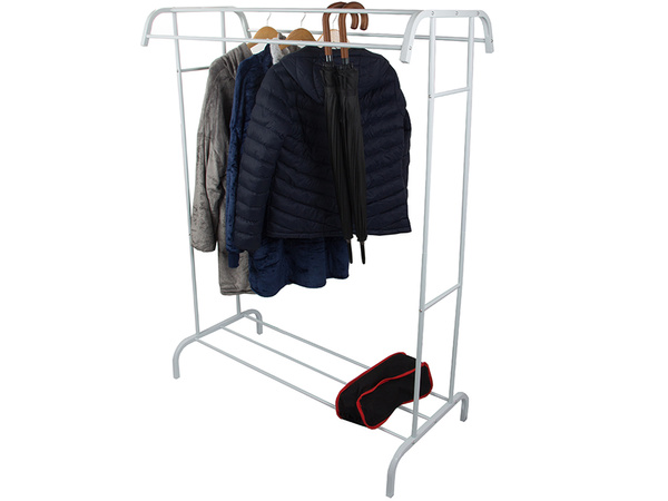 Standing clothes hanger with shelves for shoes and jackets, metal, for wardrobe