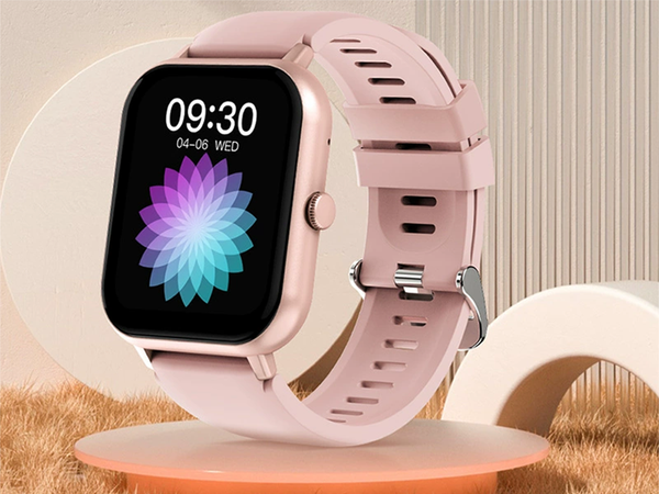 Reloj inteligente para mujer y hombre con correa de goma, deportivo, Bluetooth, llamadas, rosa