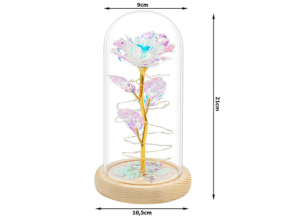 Rose éternelle en verre cadeau boîte lumineuse led verre base en bois.