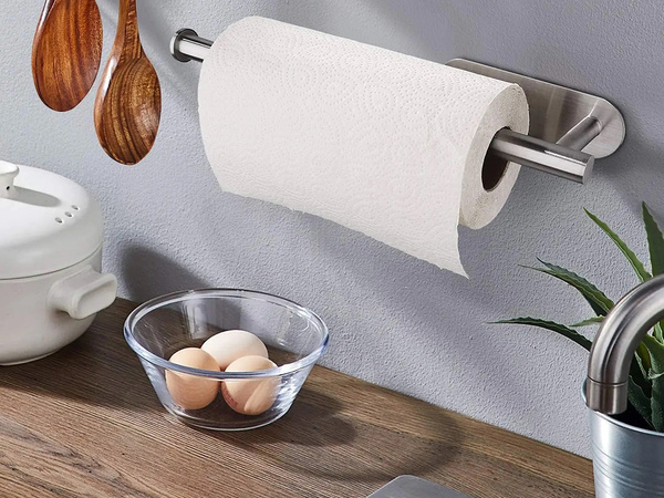 Kitchen paper towel holder adhesive metal silver loft