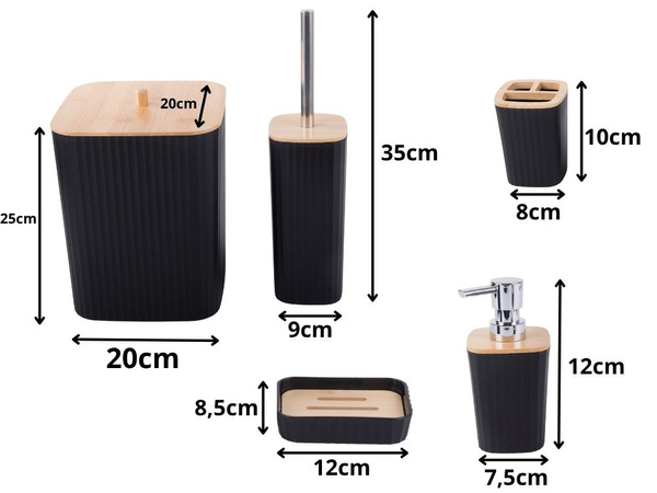 Ensemble de salle de bains brosse de salle de bains wc distributeur poubelle en bambou 6 éléments