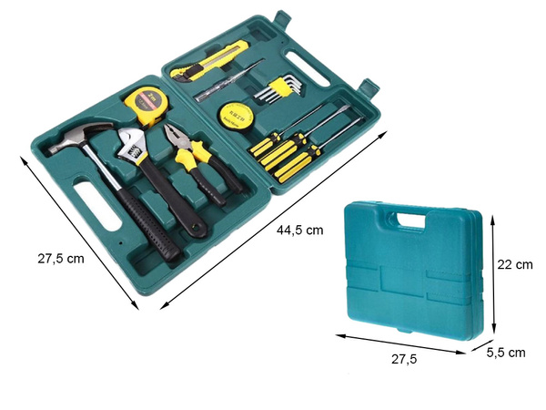 Tool set screwdrivers hammer 16 el in case