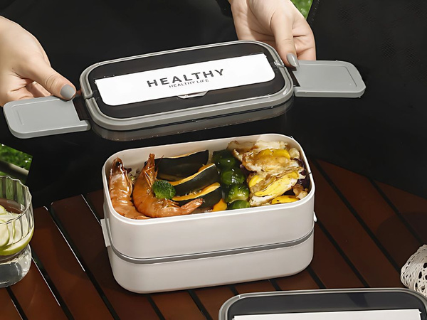 Breakfast box with compartments two-tier container xxl cutlery lunchbox 1400ml