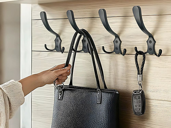 Black wall hooks strong hooks for clothes towels 5 pieces metal