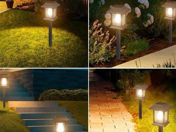 2 x LAMPĂ SOLARĂ CU SENSOR DE AMURG ȘI MIȘCARE, TIP ȚEPUȘĂ, IMPERMEABILĂ, DECORATIVĂ