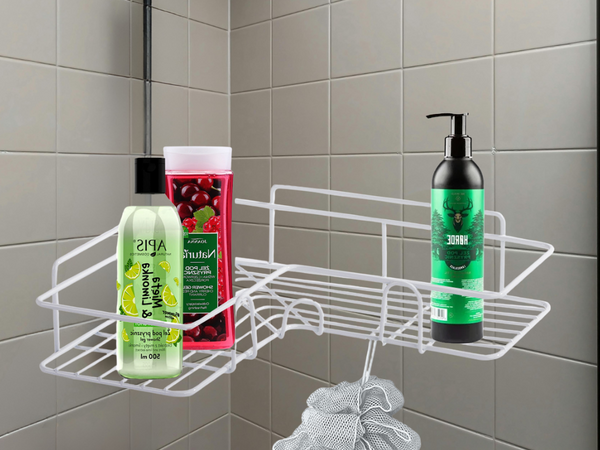 Loft étagère d'angle pour douche crochet suspendu blanc