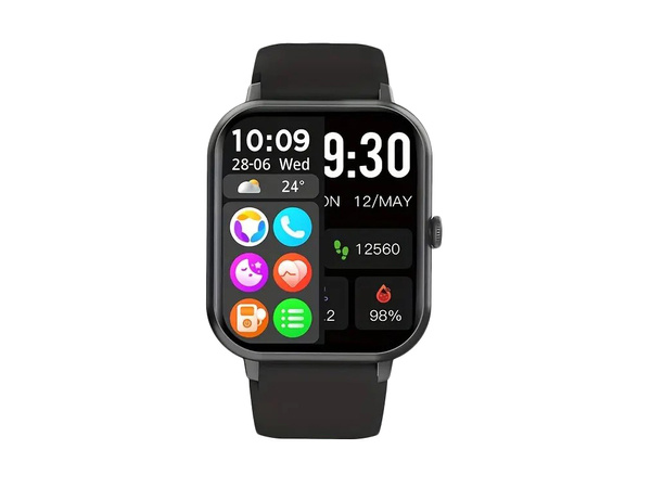 Reloj inteligente para mujer y hombre con correa de goma, deportivo, Bluetooth, llamadas, negro