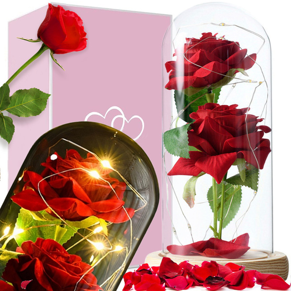 Everlasting rose in glass red led gift luminous for an occasion for women