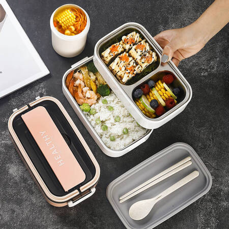 Frühstücksbox mit unterteilungen stapelbehälter xxl besteck lunchbox 1400ml